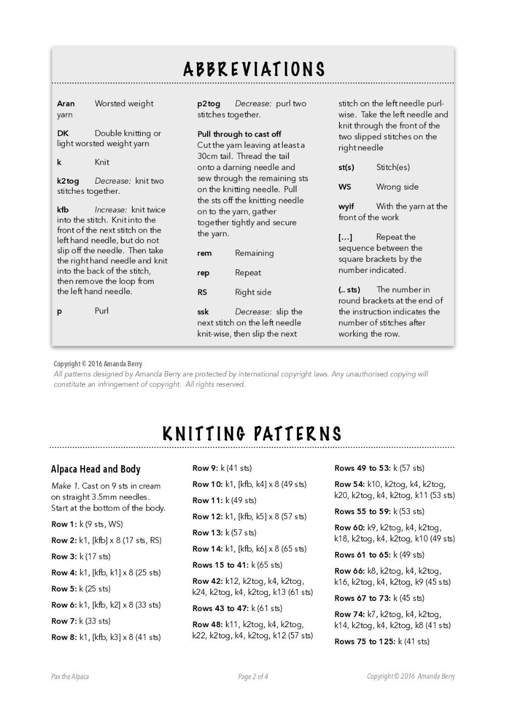 PAX the ALPACA knitting patterns