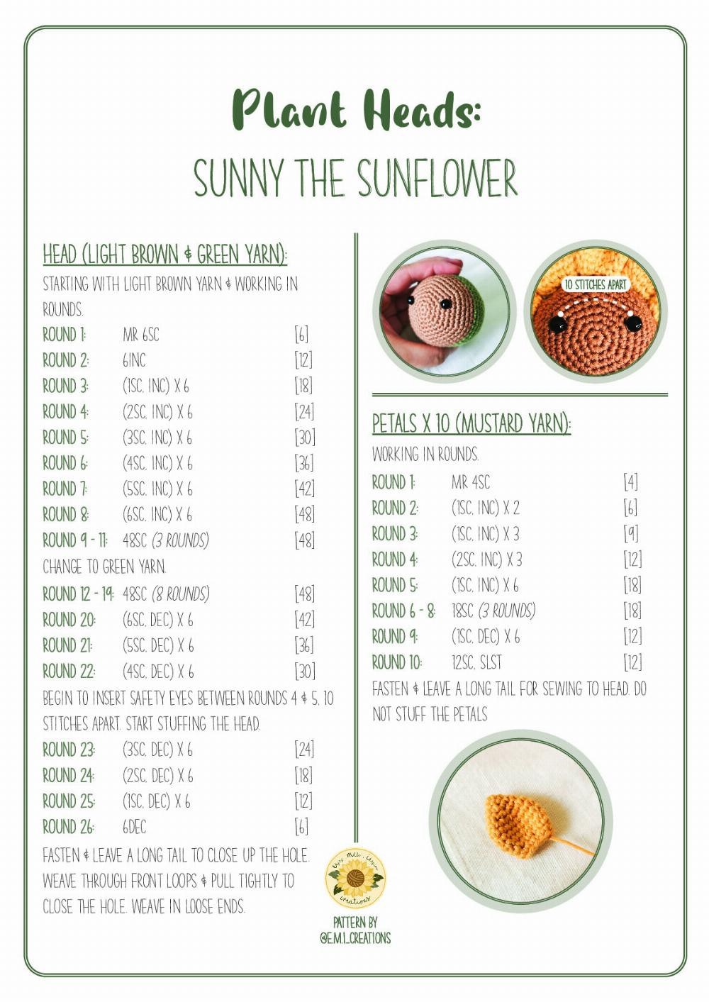 Plant Heads: Sunny the Sunflower Pattern
