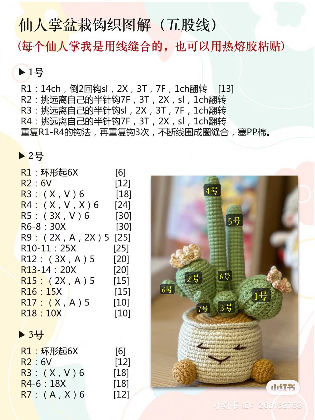 Potted cactus crochet pattern (five strands)