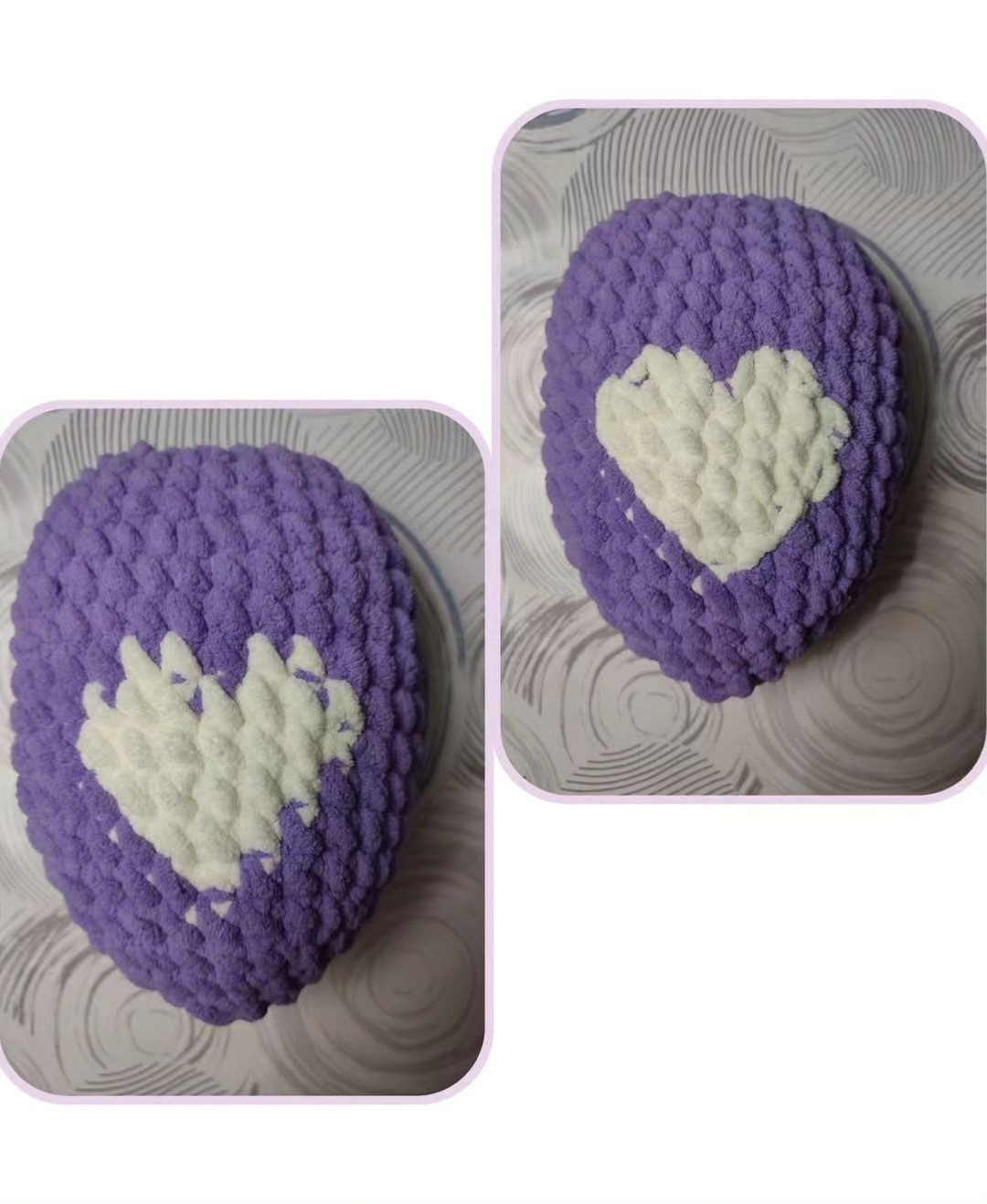 purple spider with a white heart crochet pattern