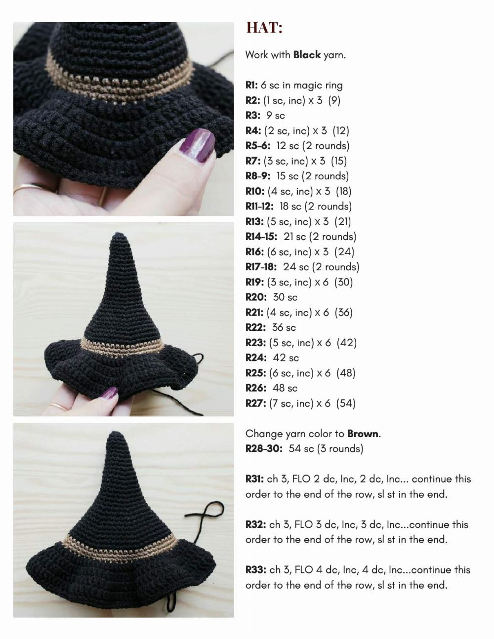 S E P T E M B E R 2 0 1 7 WITCH CLAIRE DESIGNER - DIANA PATSKUN • CROCHET PATTERN • STEP BY STEP INSTRUCTIONS + PHOTO DESCRIPTION CROCHET HAT OF & SCARF SKIRT PDF TAILORING FORMAT