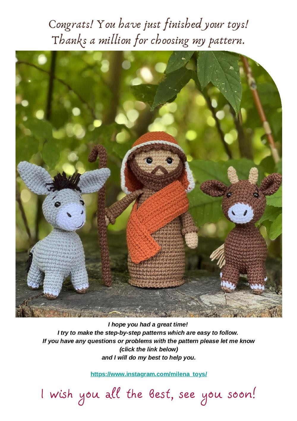 Shepherd, bull and donkey Crochet pattern