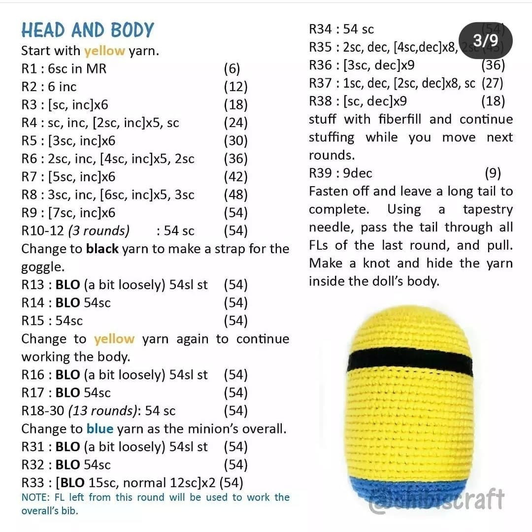 sitting minion amigurumi pattern