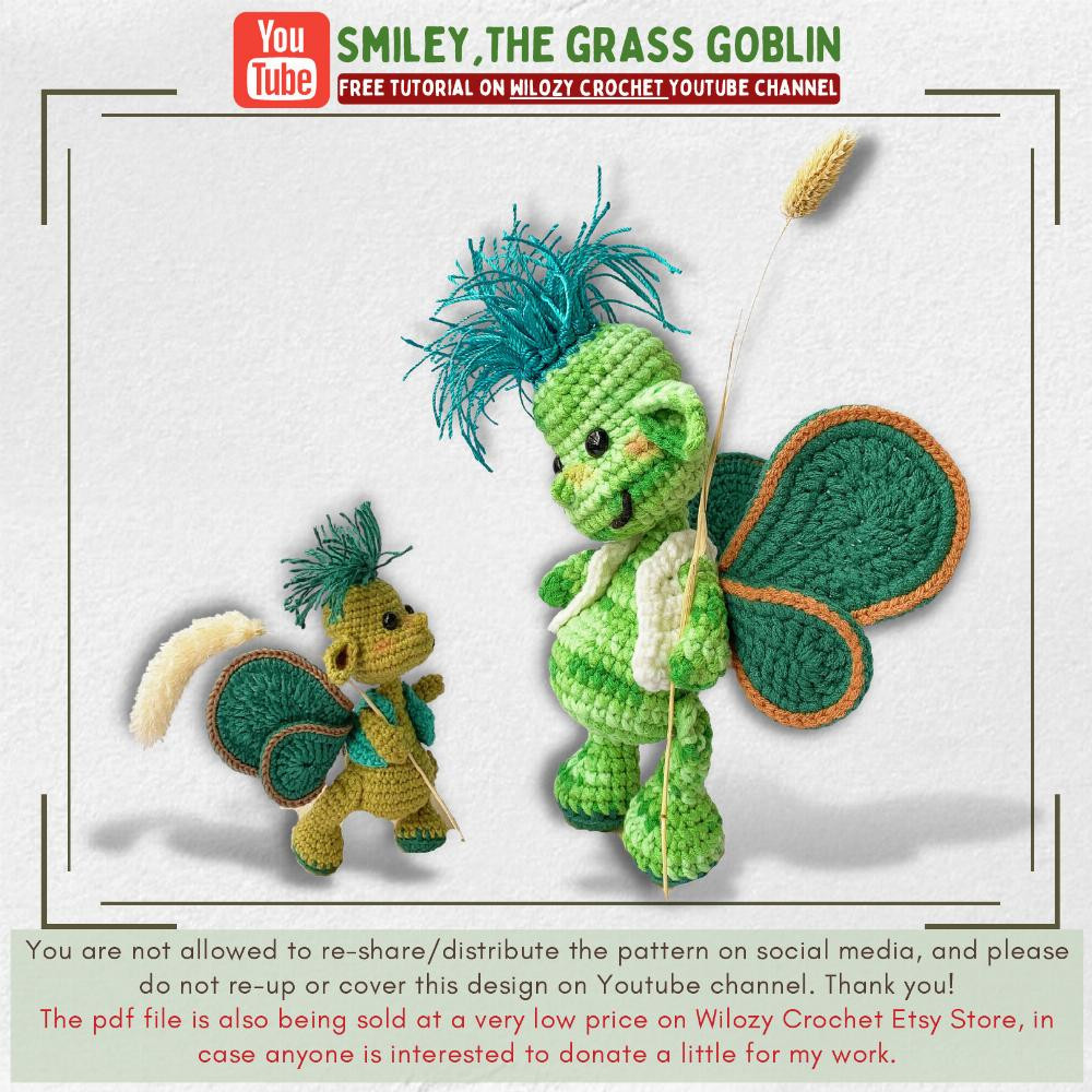 Smiley,THE gRASS gOBLIN Free tutorial on Wilozy crochet