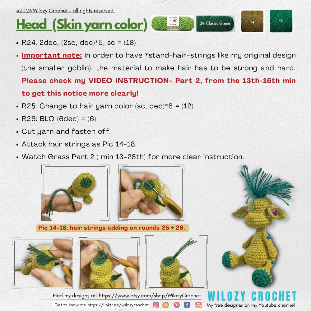 Smiley,THE gRASS gOBLIN Free tutorial on Wilozy crochet