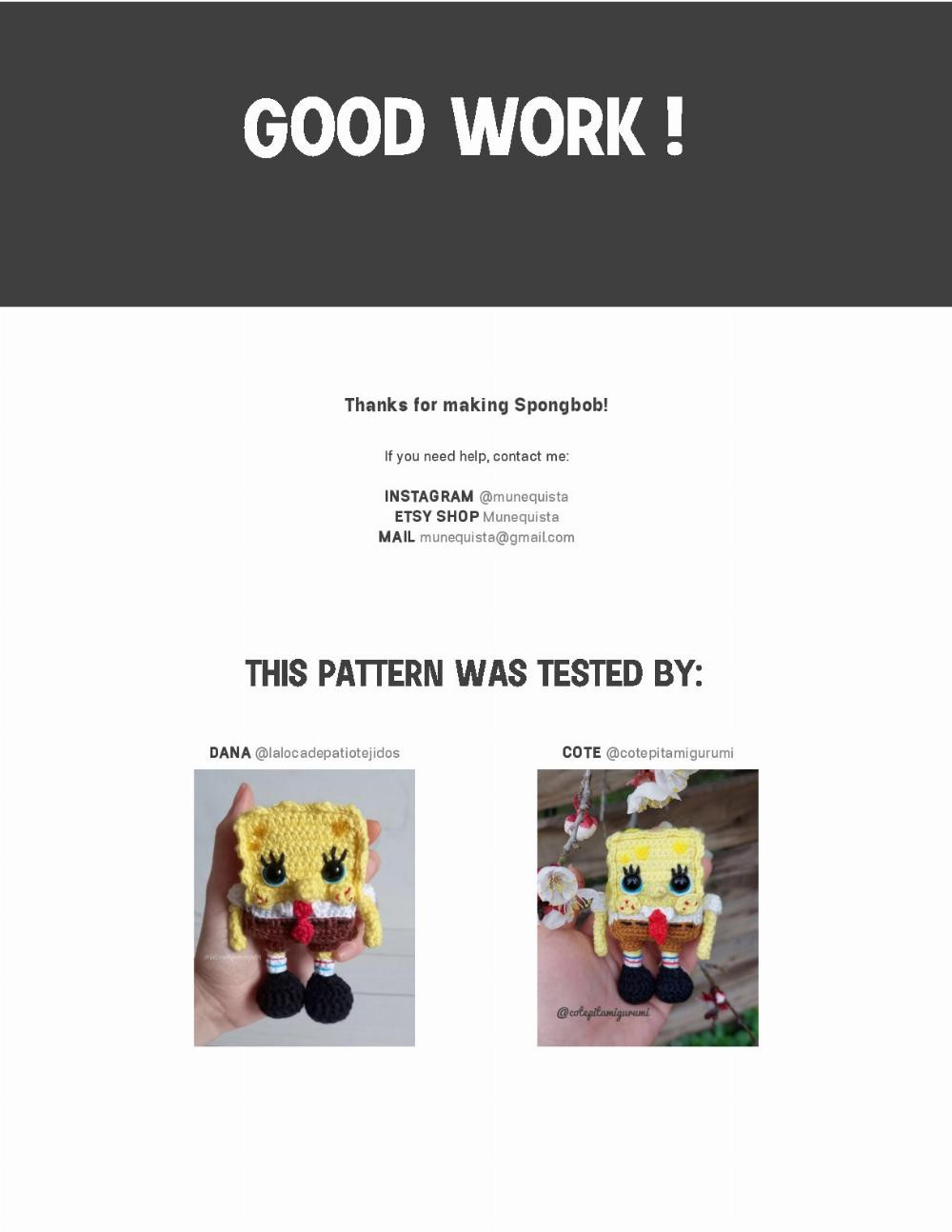 spongebob crochet pattern