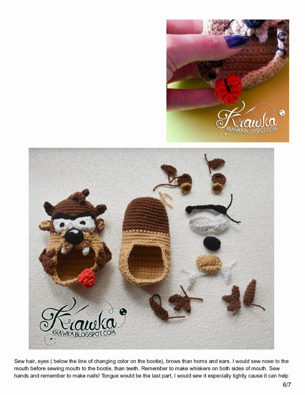 Tasmanian Devil TAZ - baby booties crochet PATTERN