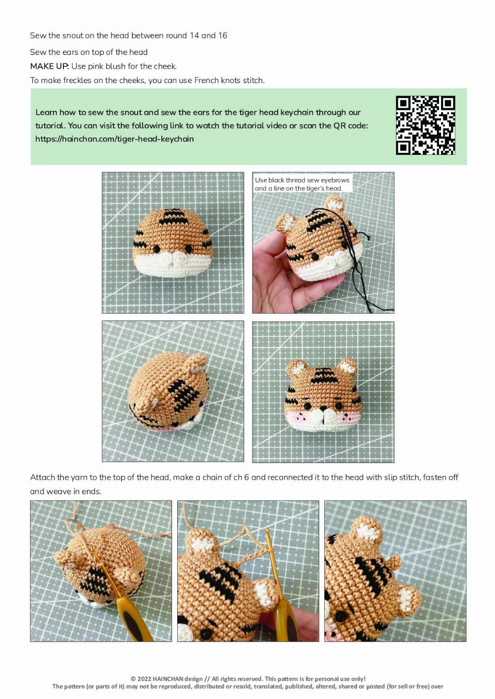 TIGER HEAD PATTERN for keychain bag charm