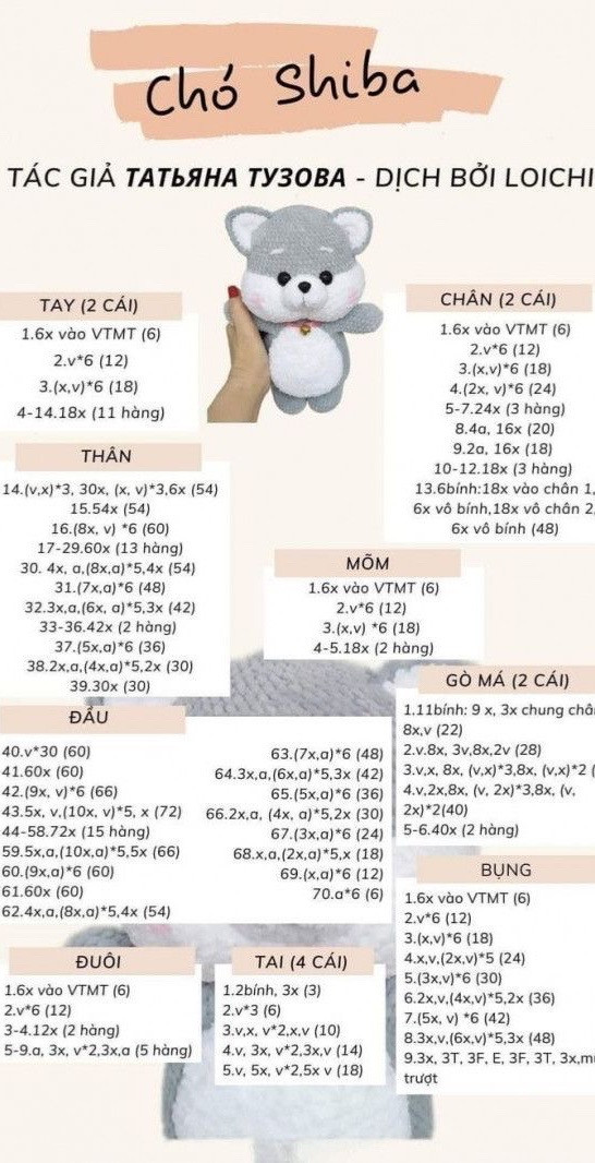 Tổng hợp 5 chart móc đơn giản cho người mới. Gà đội trứng ốp la, chó shiba, em bé vải, chart hổ táo cam, chart larva