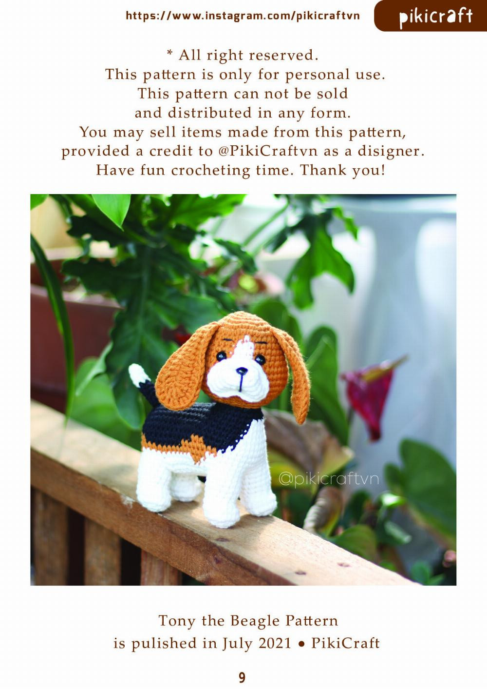 Tony The Beagle Sorre l , White & Black Color crochet pattern