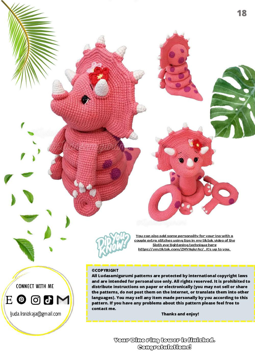 Triceratops stacking toy crochet pattern