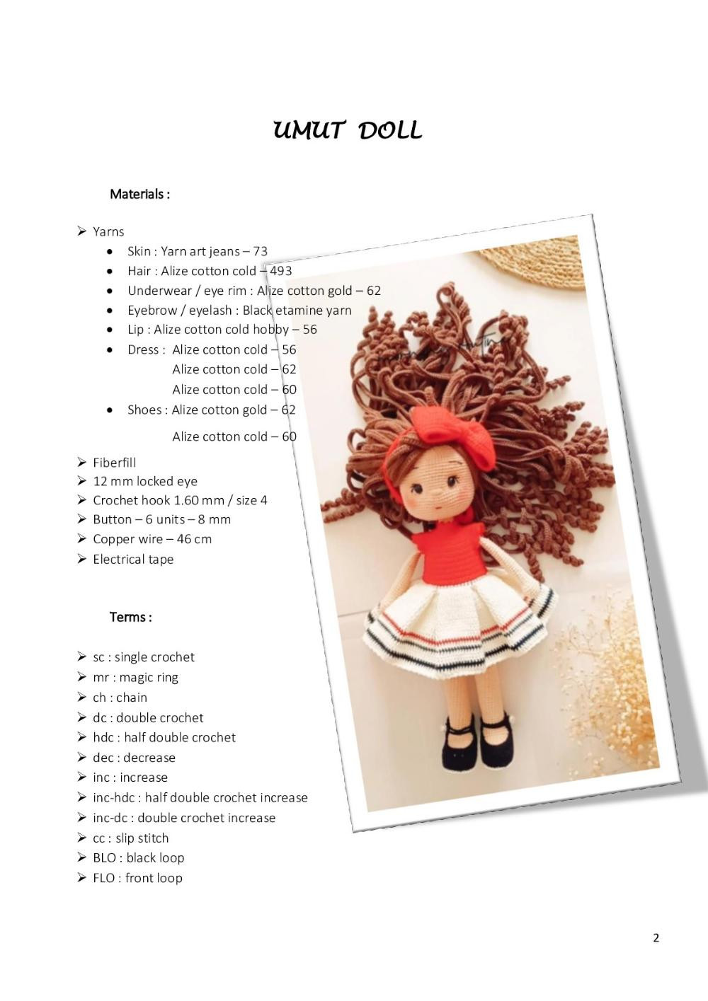 UMUT DOLL PATTERN CROCHET AMİGURUMİ PATTERN PDF – ENGLİSH