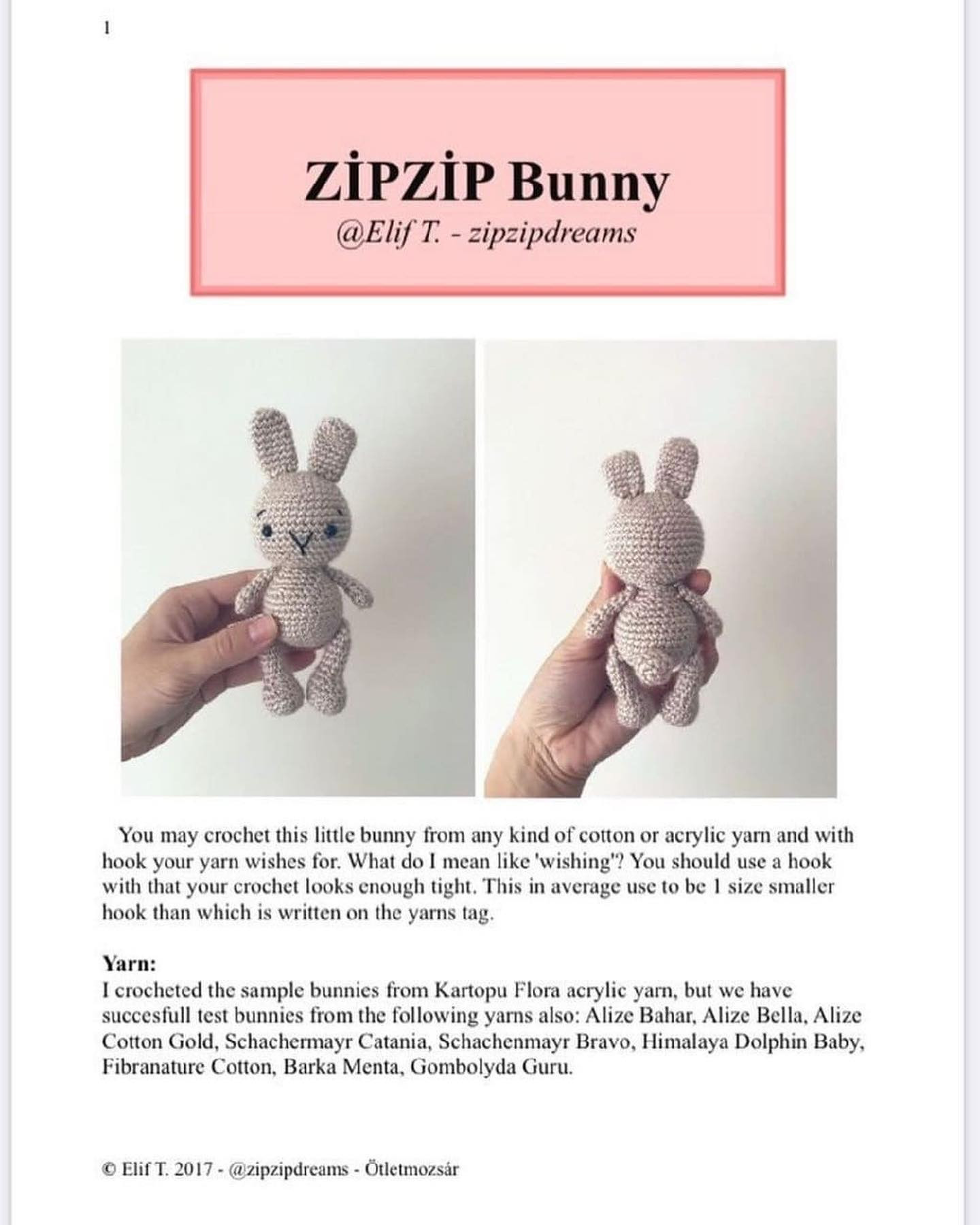 zip zip bunny crochet patern