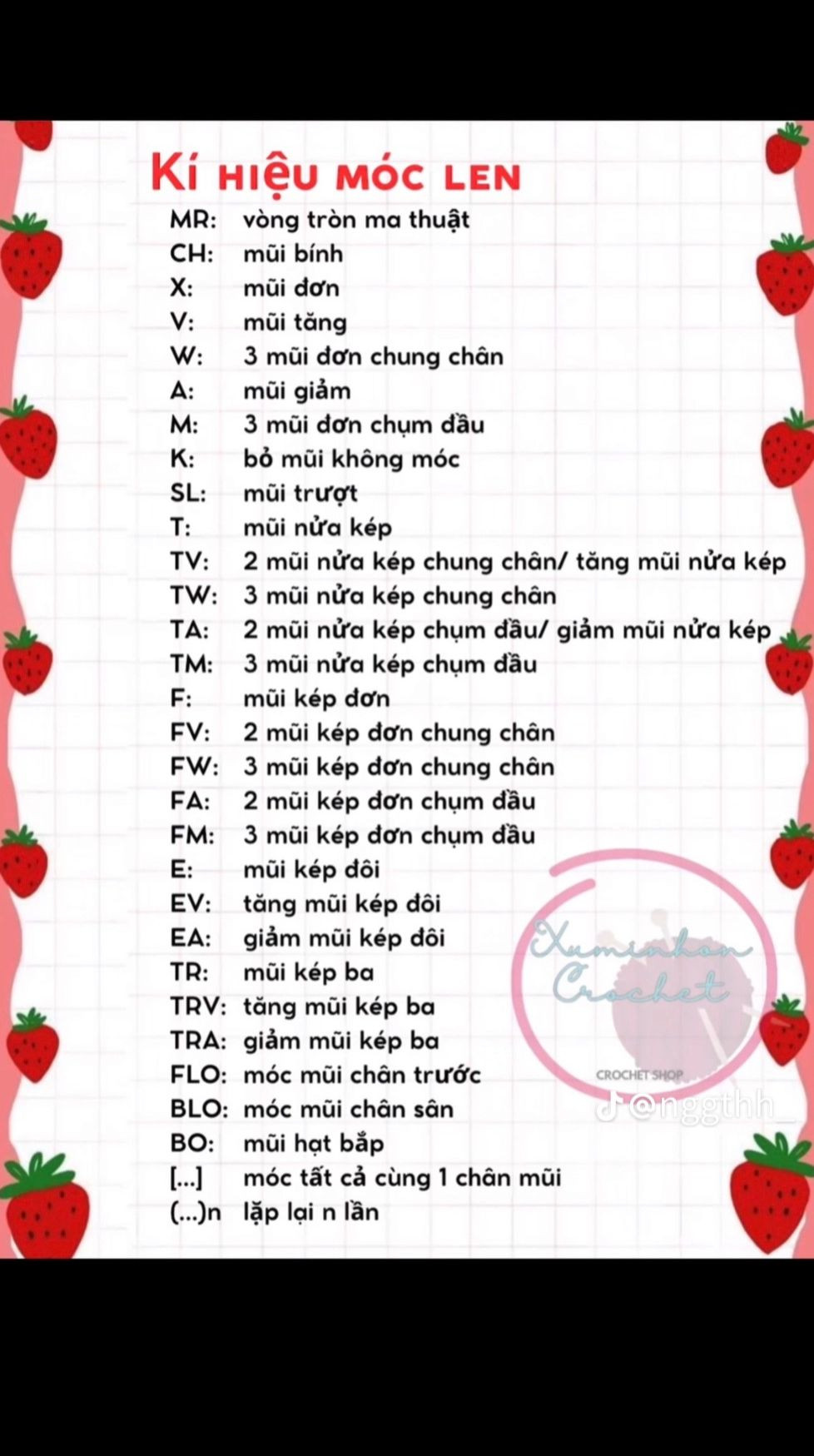 200 ký hiệu móc len thường gặp cho các bạn mới và chuyên sâu.