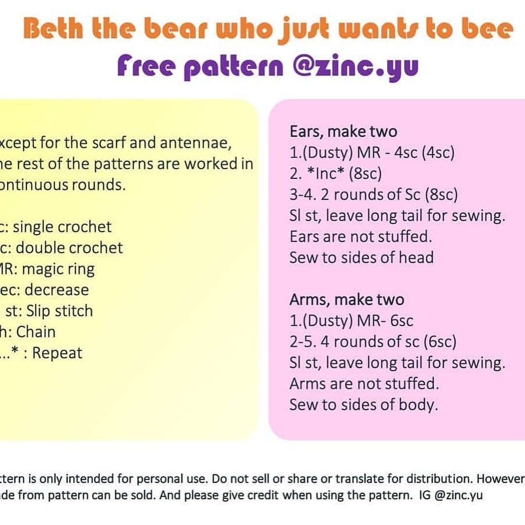 beth the bear who just wants to bee free pattern