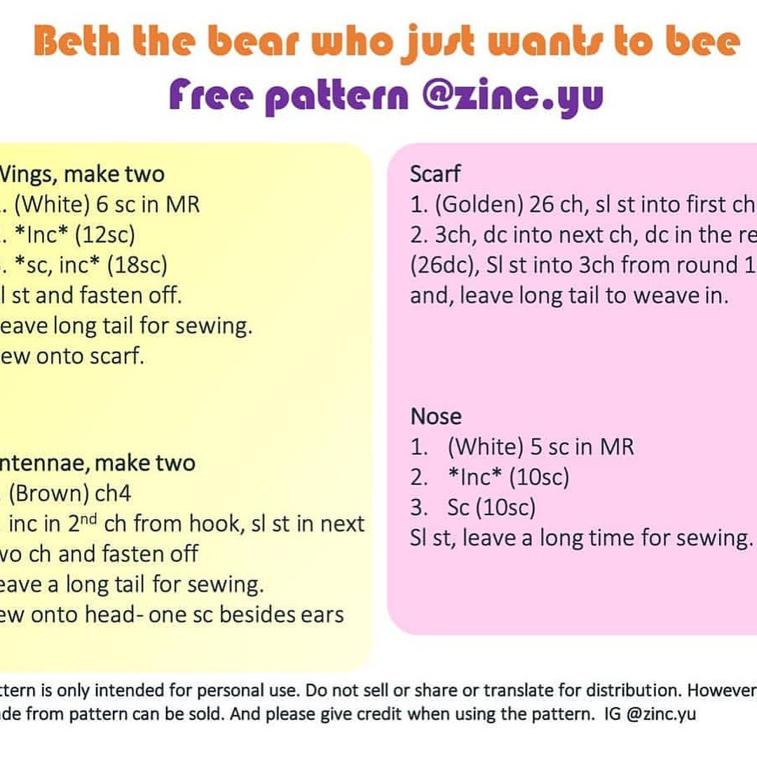 beth the bear who just wants to bee free pattern