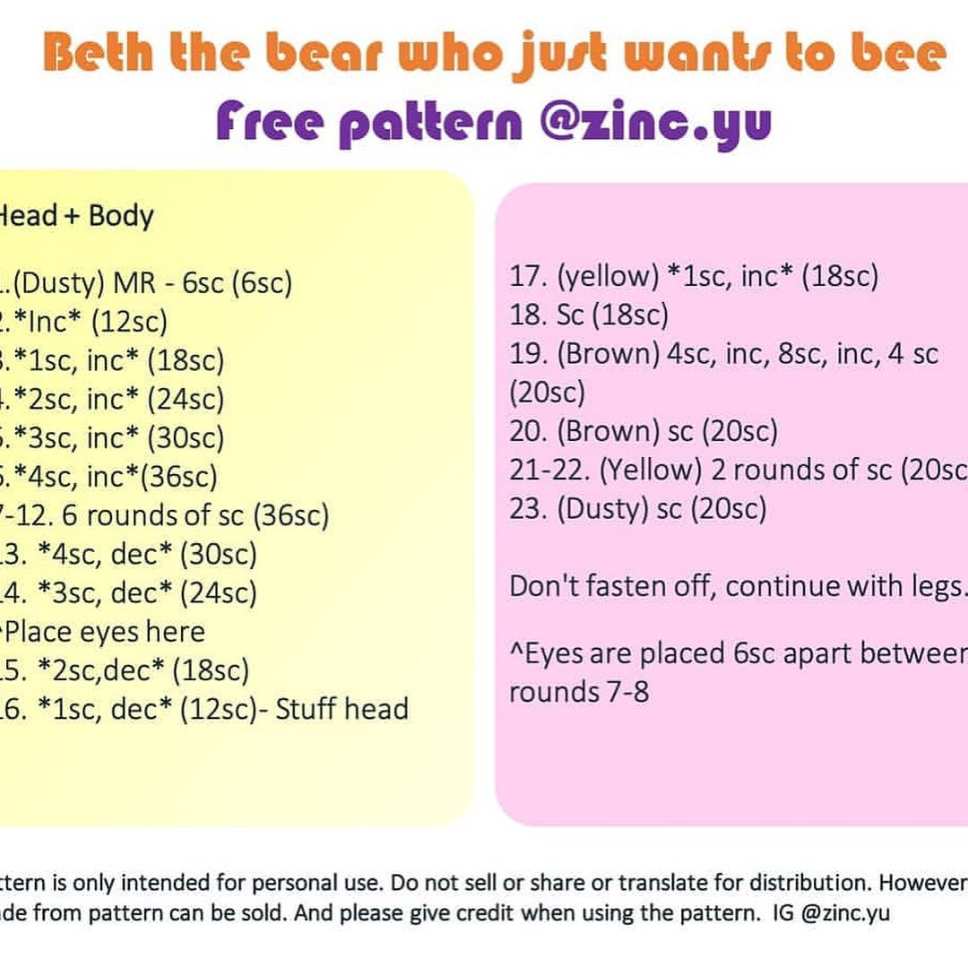 beth the bear who just wants to bee free pattern