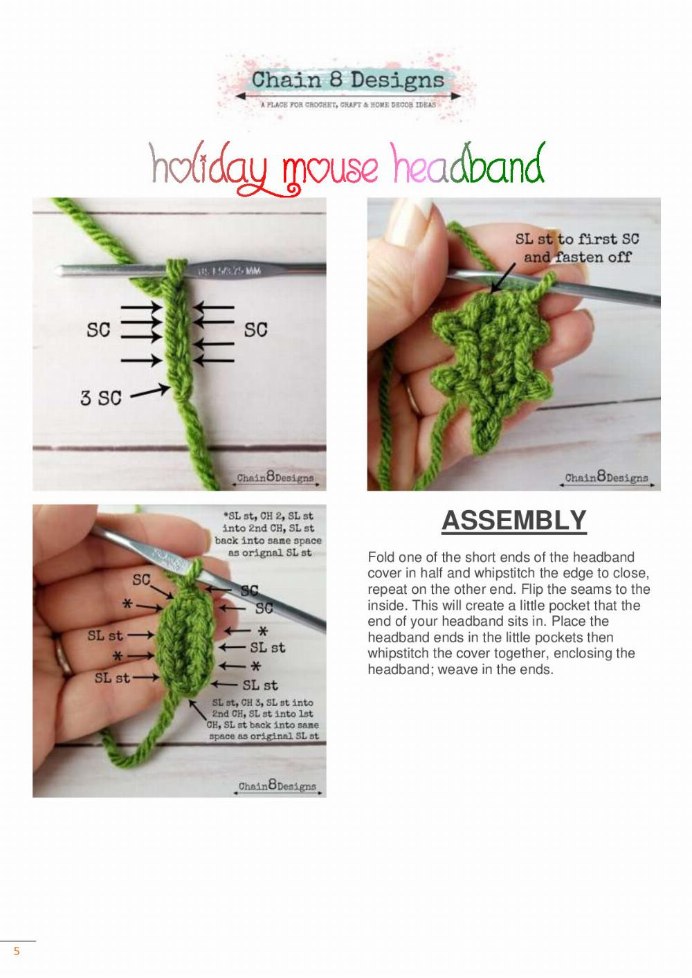 chain holiday mouse headband crochet pattern