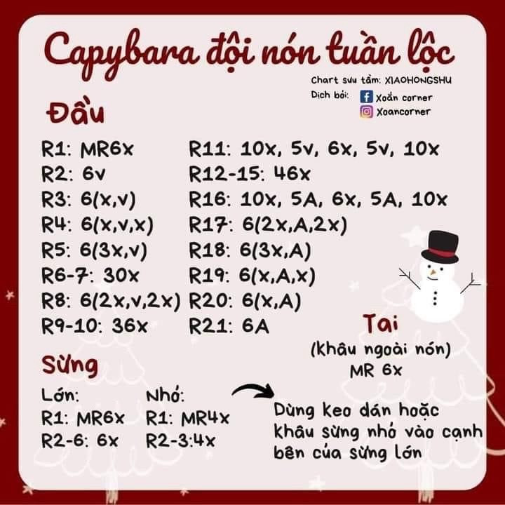 chart capybara đội nón tuần lộc