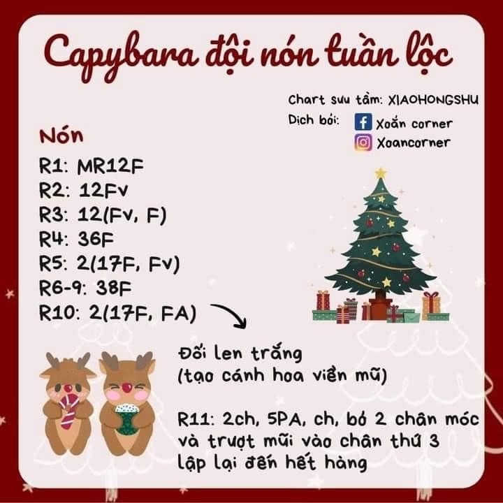 chart capybara đội nón tuần lộc