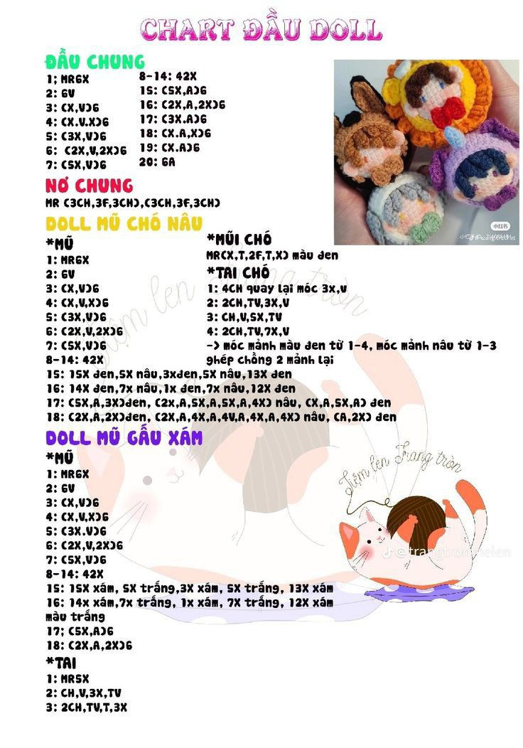 chart đầu doll, doll mũ sư tử (đầu búp bê)