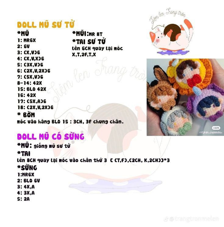 chart đầu doll, doll mũ sư tử (đầu búp bê)