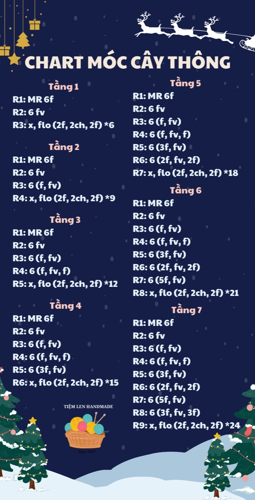 chart hướng dẫn móc cây thông noel