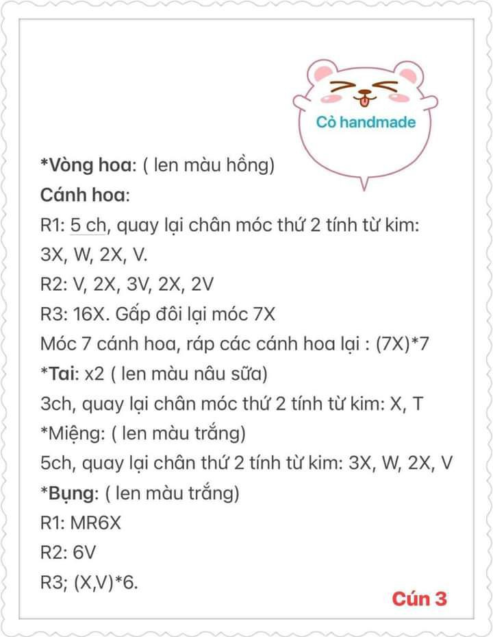 chart hướng dẫn móc cún đội hoa