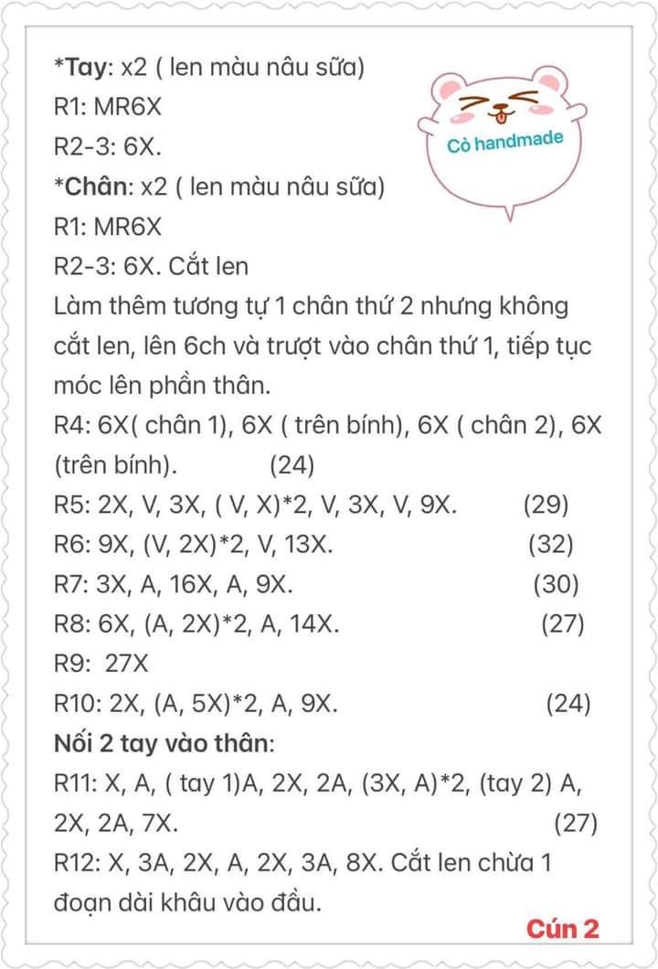 chart hướng dẫn móc cún đội hoa