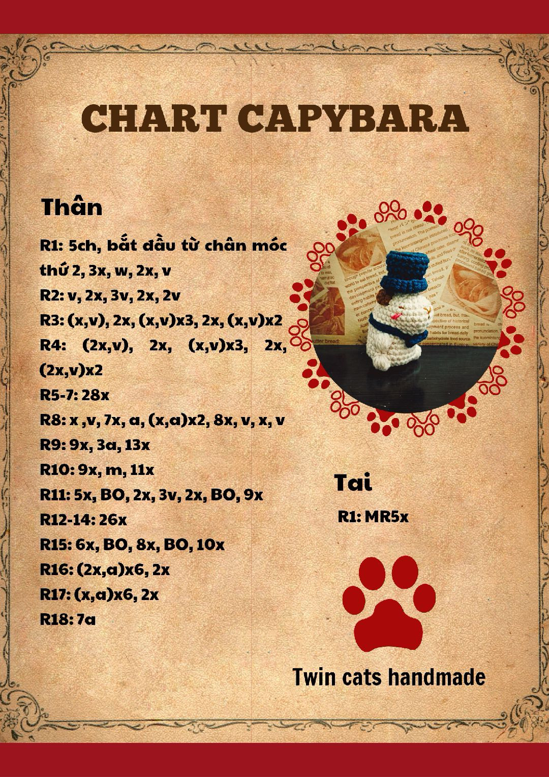 chart hướng dẫn móc len capybara