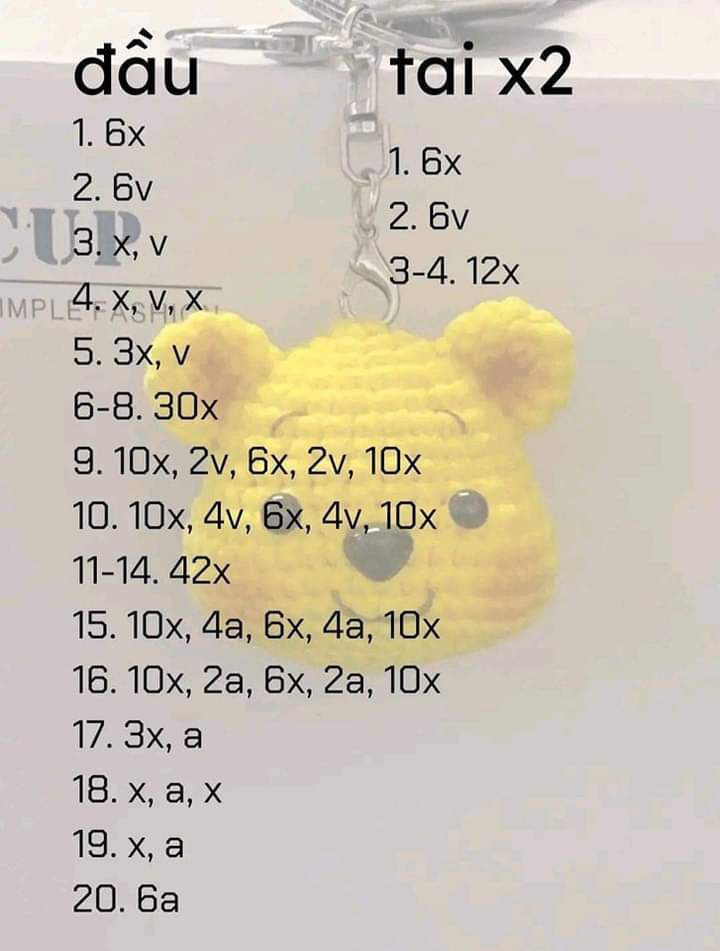 chart hướng dẫn móc len móc khóa  đầu gấu màu vàng