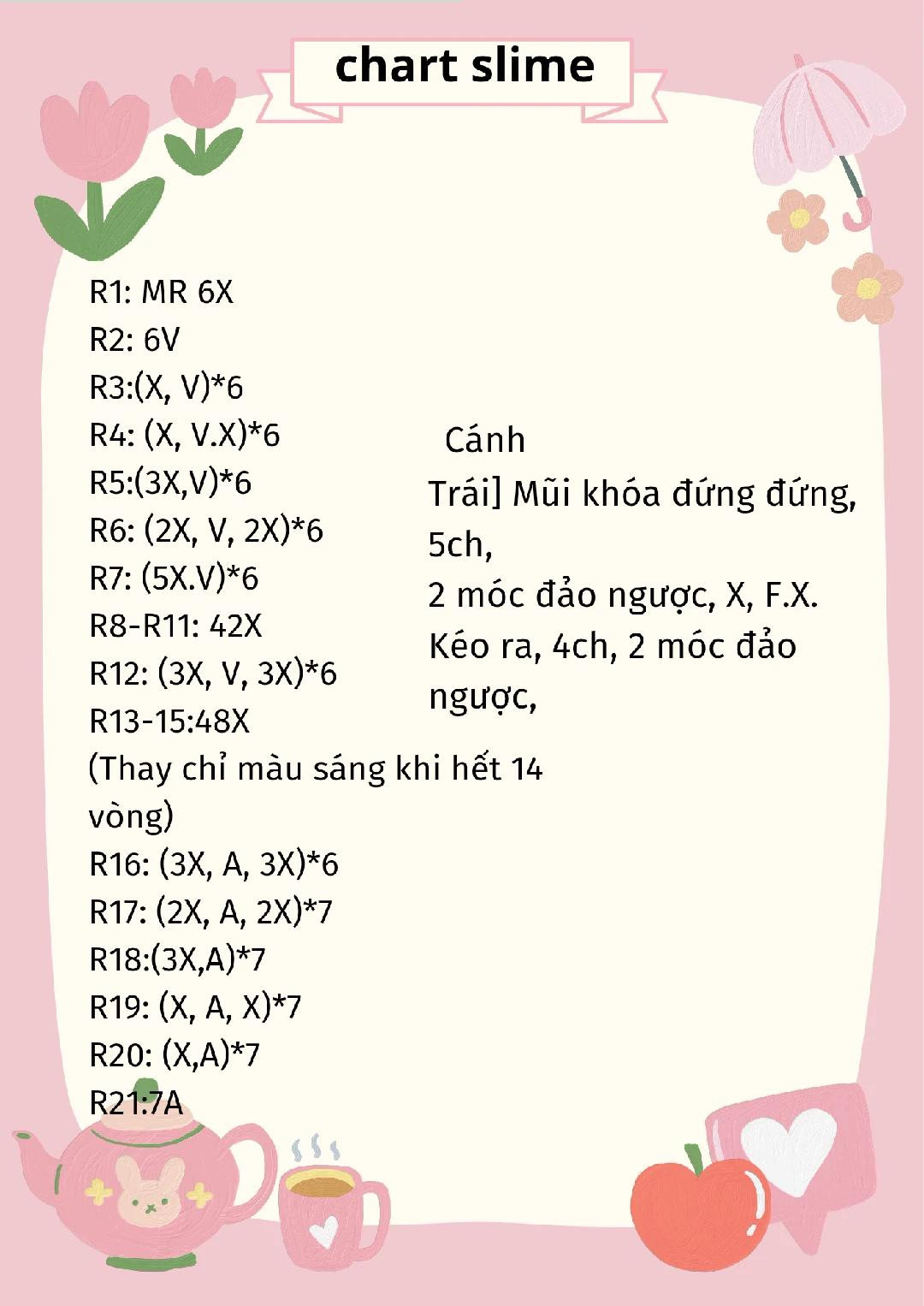 chart hướng dẫn móc slime