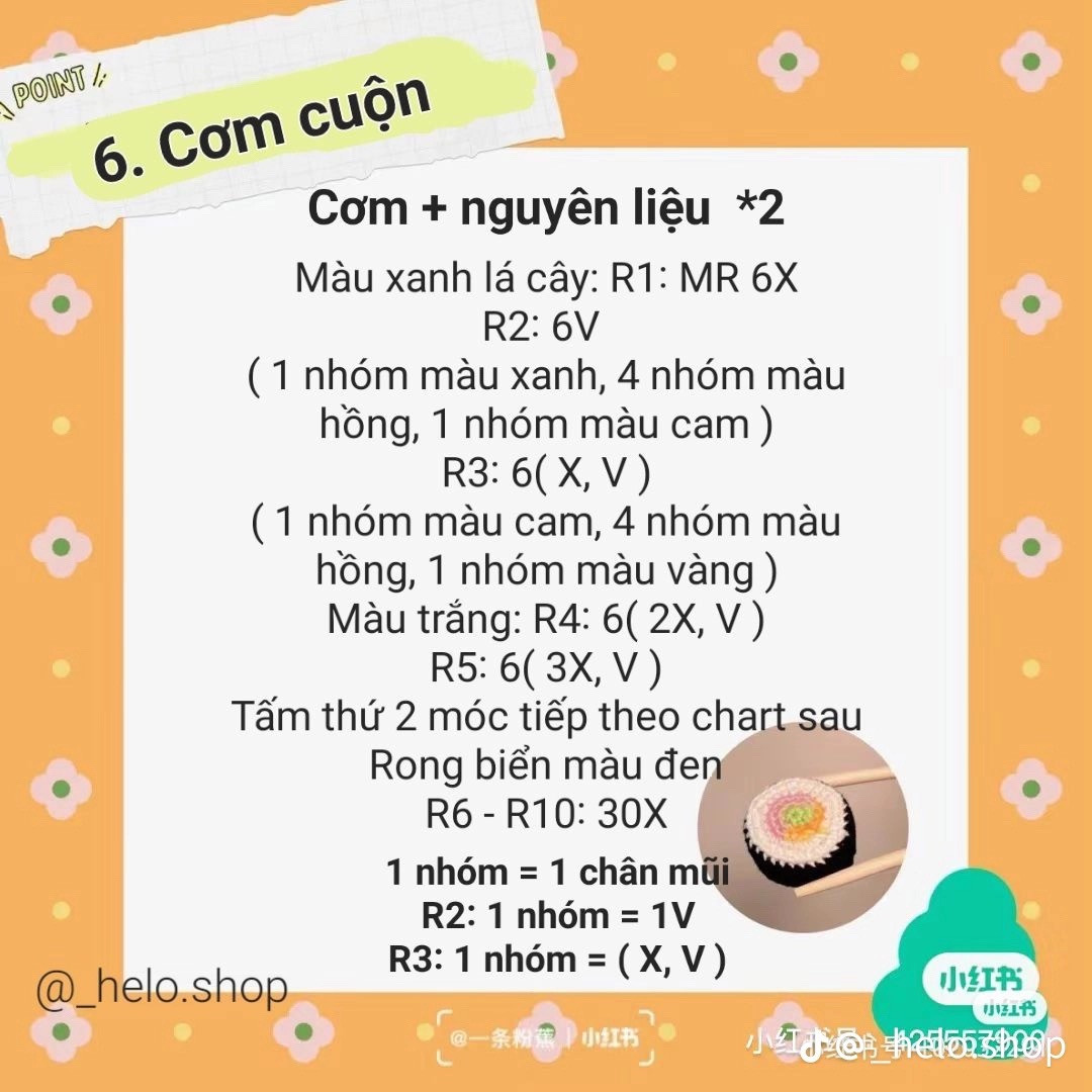 chart hướng dẫn móc sushi