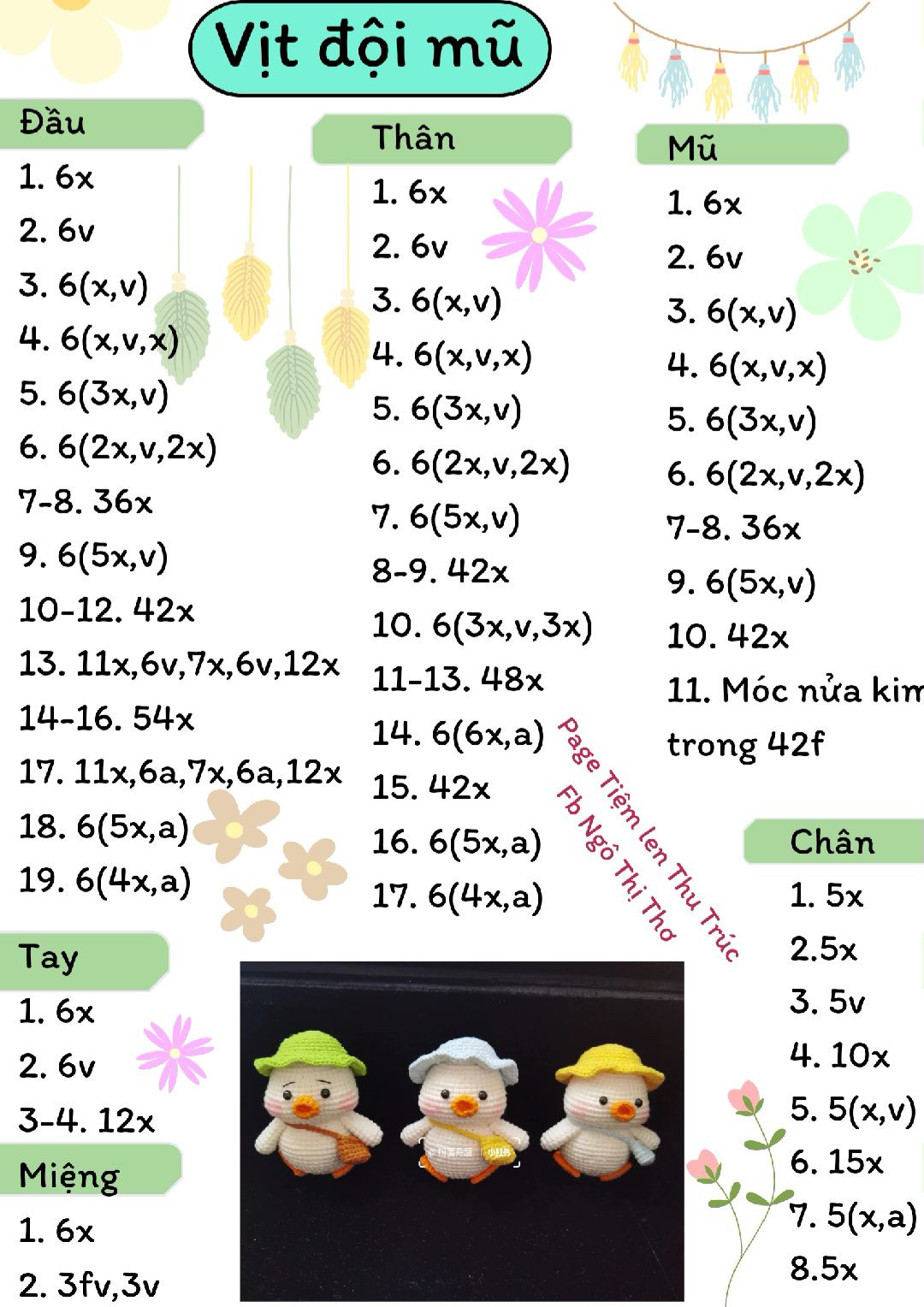 Chart hướng dẫn móc vịt đội mũ