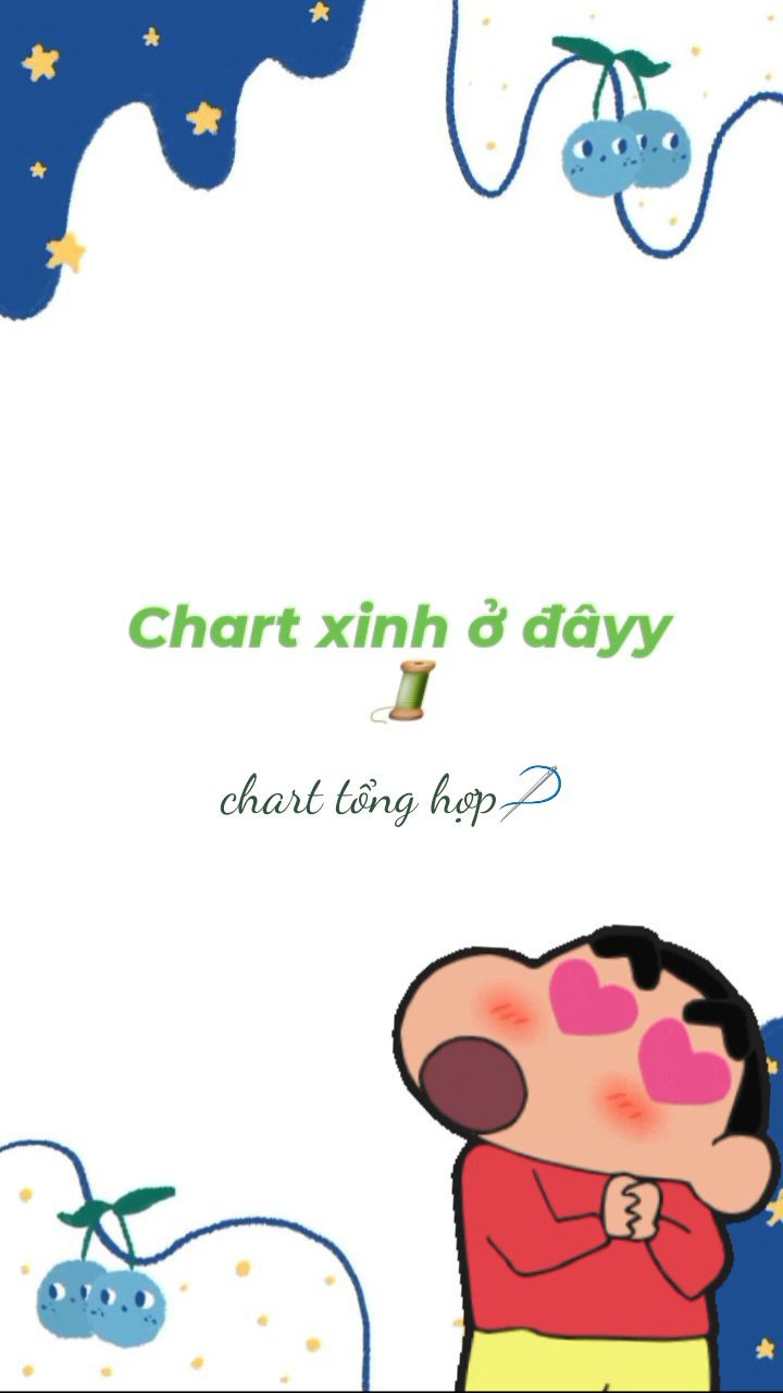 chart kẹo thỏ, bé gà củ cải, chart bánh quy kẹp pacha, chart bắp ngô, chart ong.