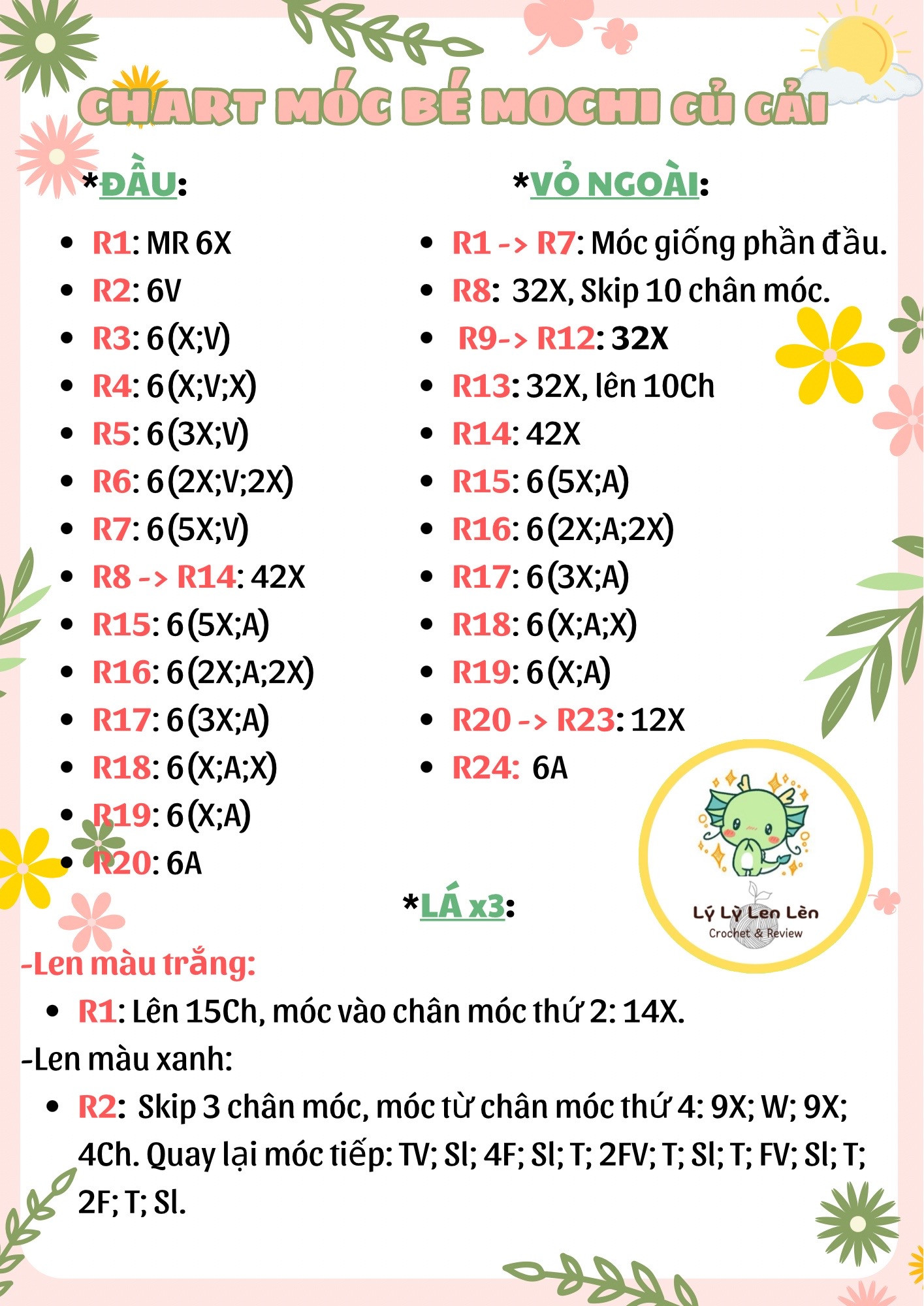 Chart móc bé mochi củ cải