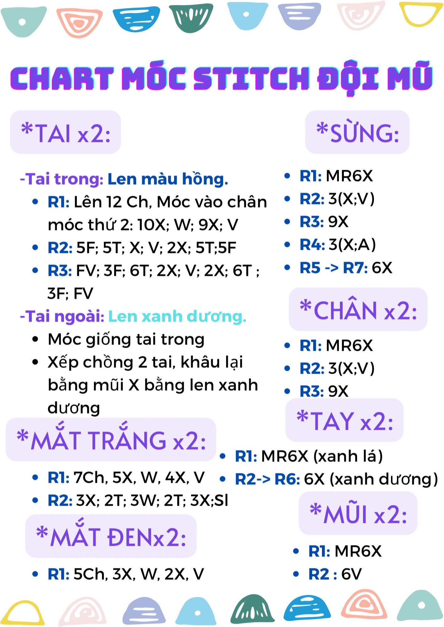 chart móc bé stitch đội mũ