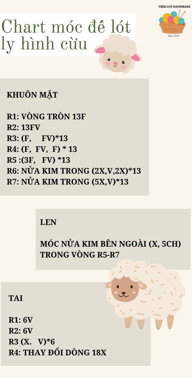 chart móc đế lót ly hình cừu