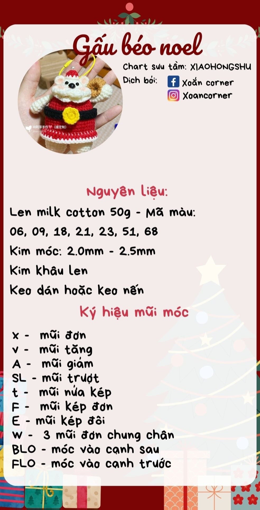 Chart móc gấu béo noel