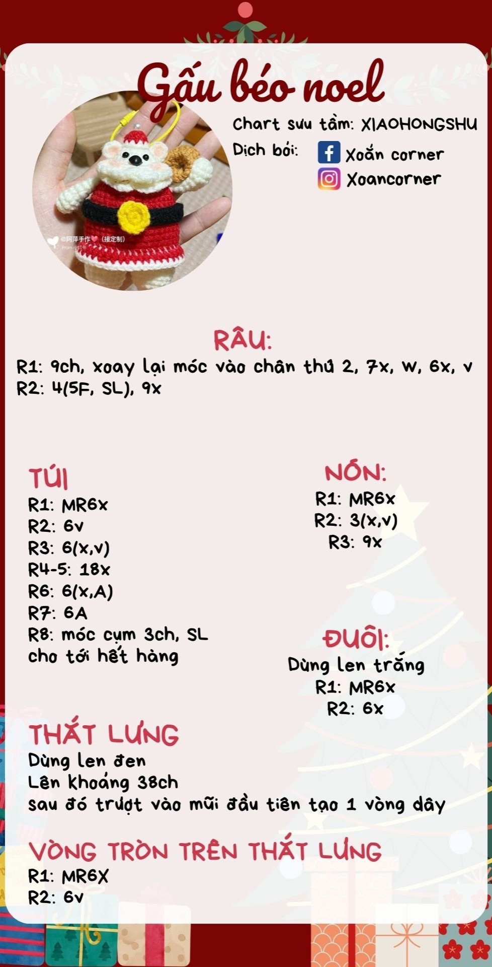 Chart móc gấu béo noel