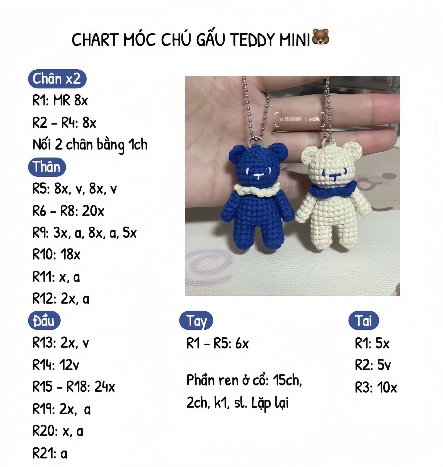 chart móc khóa chú gấu teddy mini