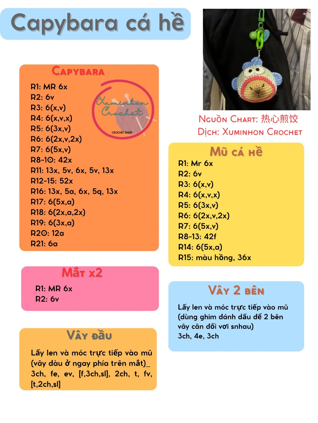 chart móc len capybara cá hề