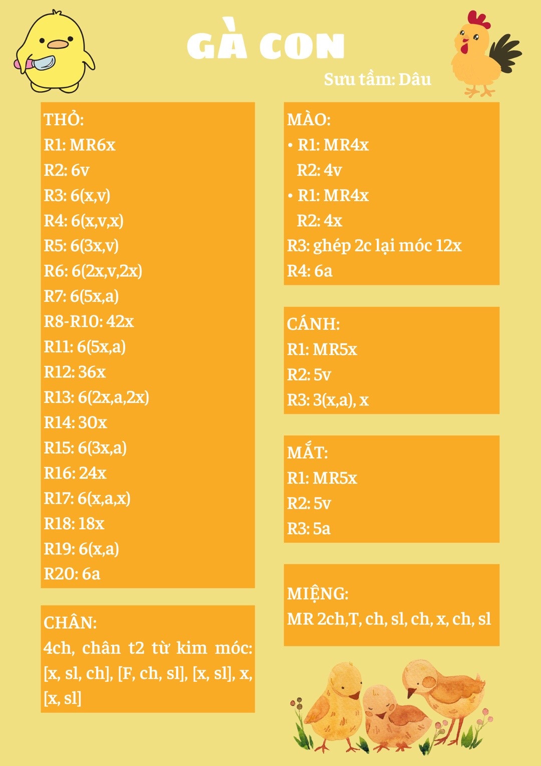 Chart móc len gà con