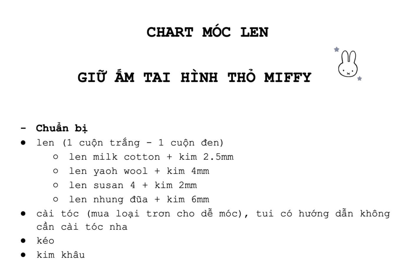 chart móc len giữ ấm tai hình thỏ miffy