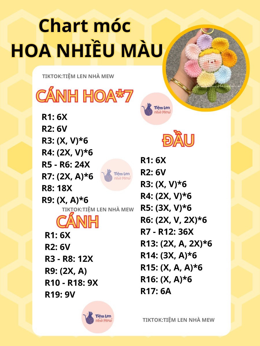 Chart móc móc khóa hoa nhiều màu