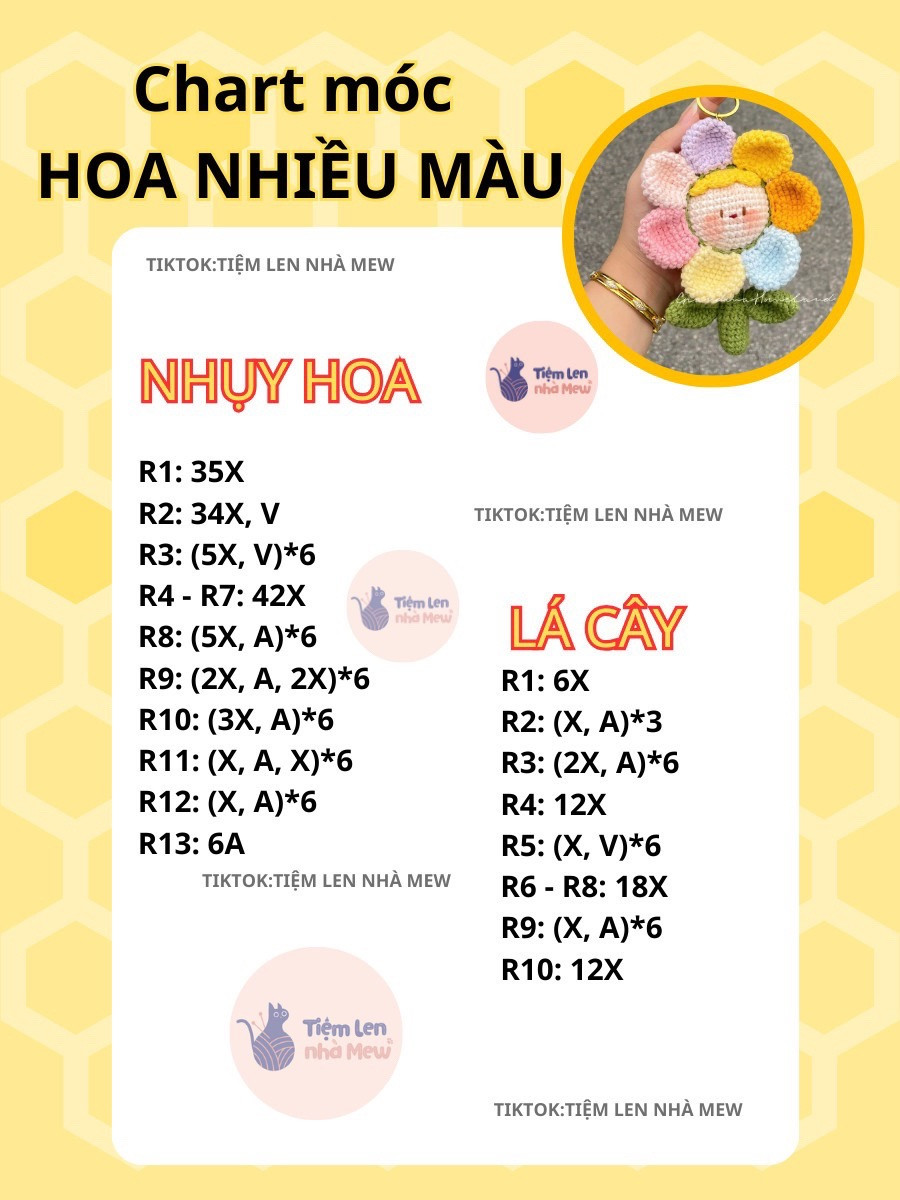 Chart móc móc khóa hoa nhiều màu