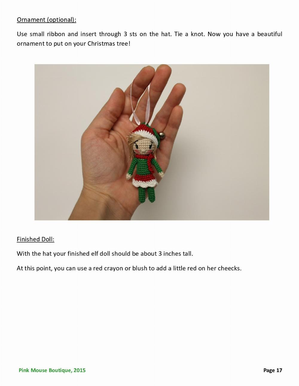 Christmas Elf Ornament PATTERN BY DIANA MOORE AT PINK MOUSE BOUTIQUE