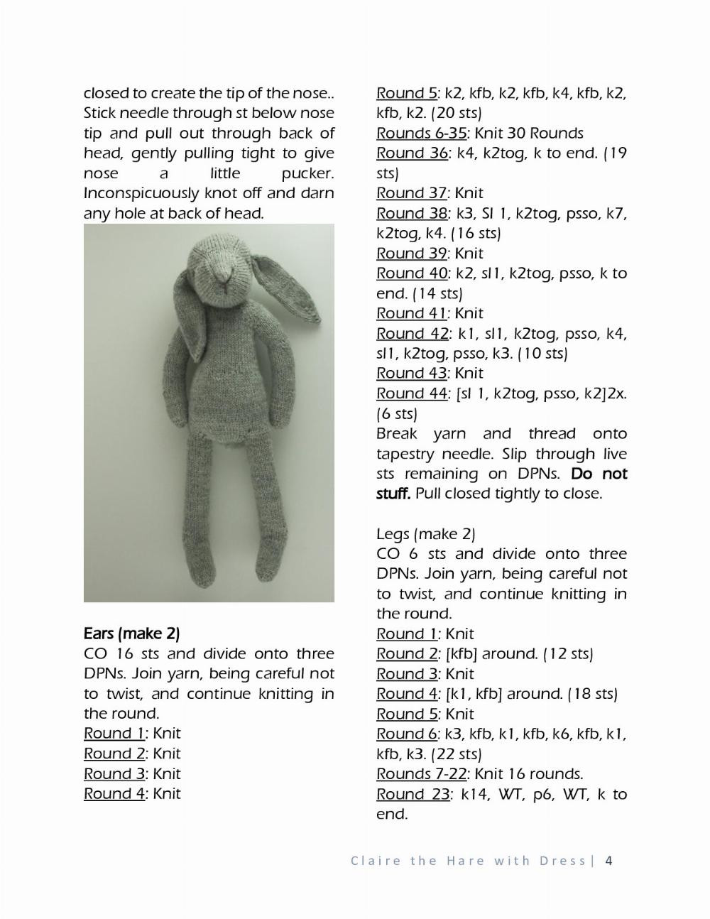 Claire the Hare Doll & Overall Dress, PDF Knitting Pattern