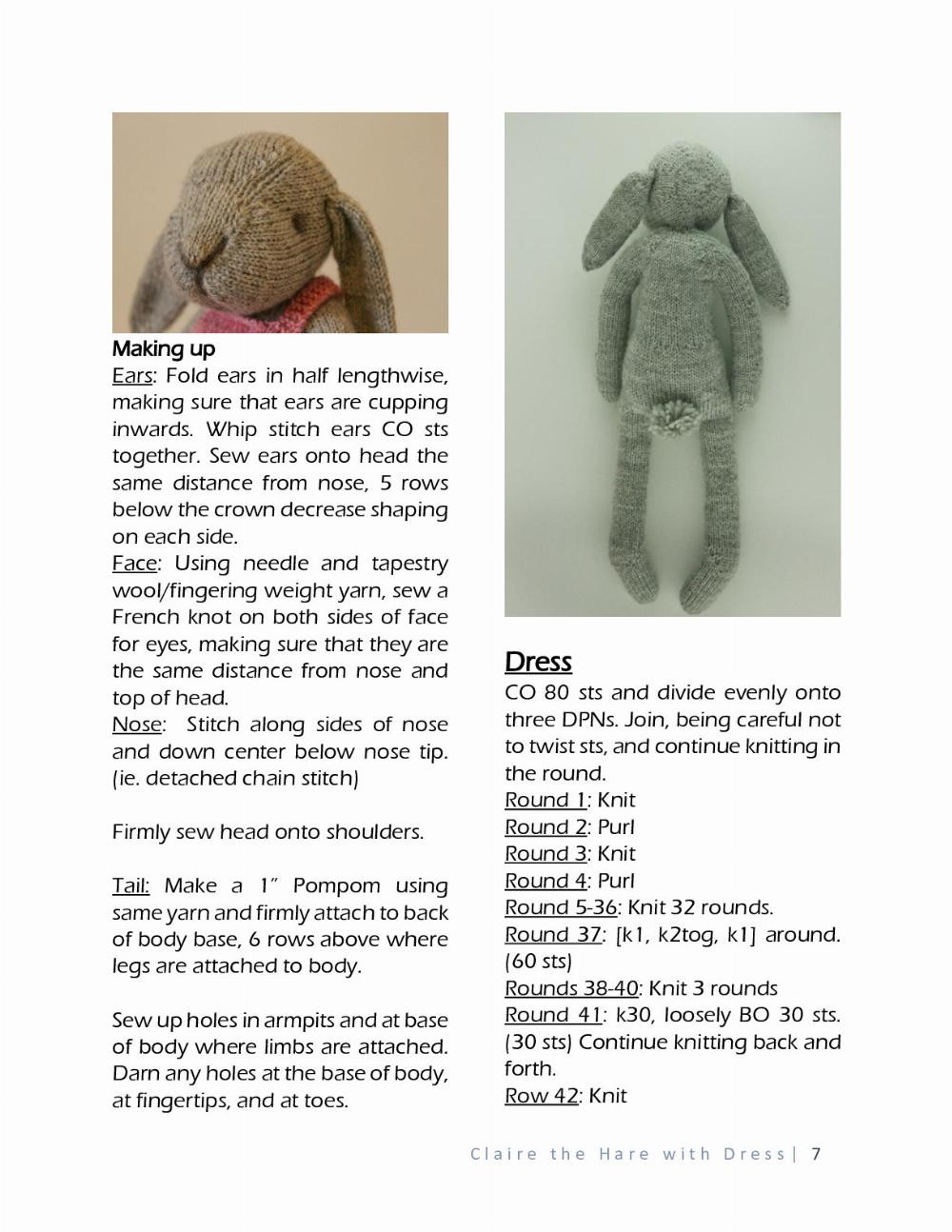 Claire the Hare Doll & Overall Dress, PDF Knitting Pattern