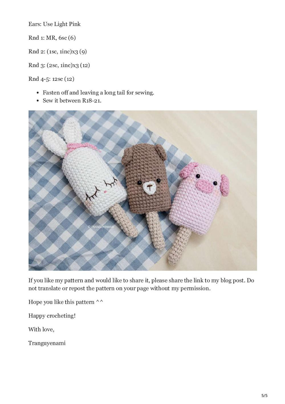 CROCHET ICE-CREAM ANIMALS (BUNNY, BEAR AND PIG)